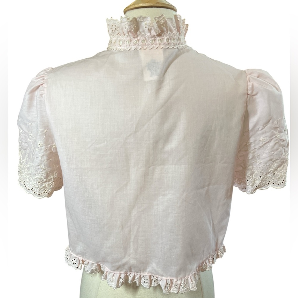 Gilligan & O'Malley Pink Vintage BedJacket white embroidery ribbon detail size S - Picture 4 of 11